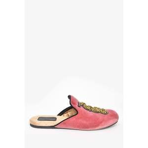 Gucci Pink Velvet Yellow Crystal Snake 'Lawrence' Mule Flats Size 36.5